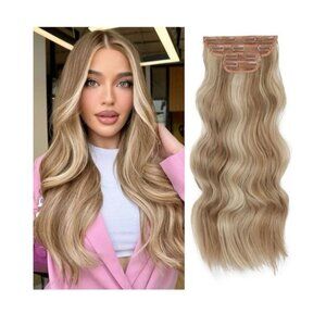 Vigorous Womens Clip In Hair Extensions 20" Blonde Mix Bleach Blonde Long Wavy
